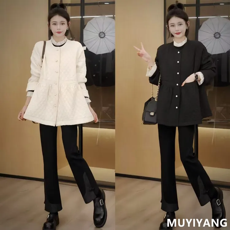 【菱绒】设计感小众菱格单排扣高定版棉衣外套 衣长72 25-537#