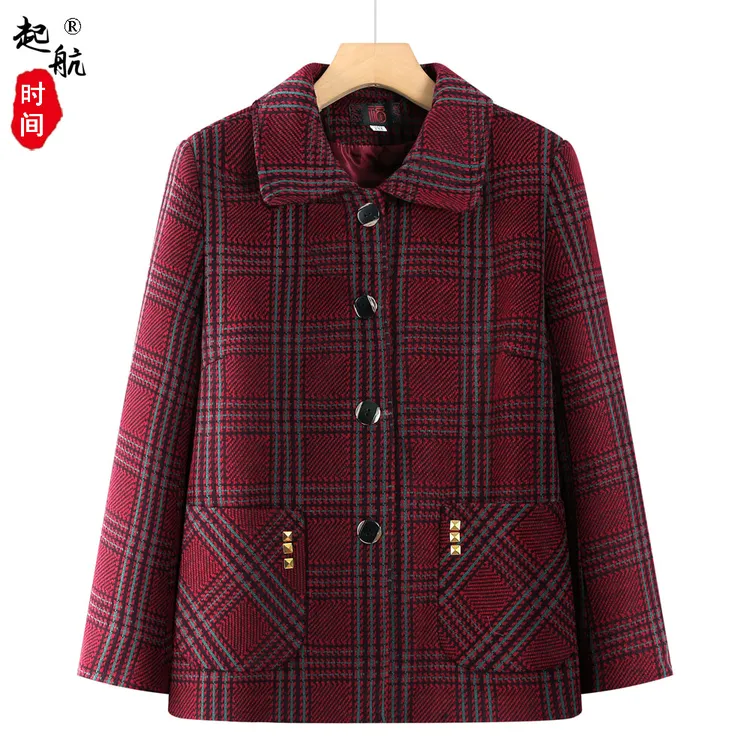 中老年人秋装女奶奶装外套秋冬加绒加厚妈妈装格子上衣老太太衣服
