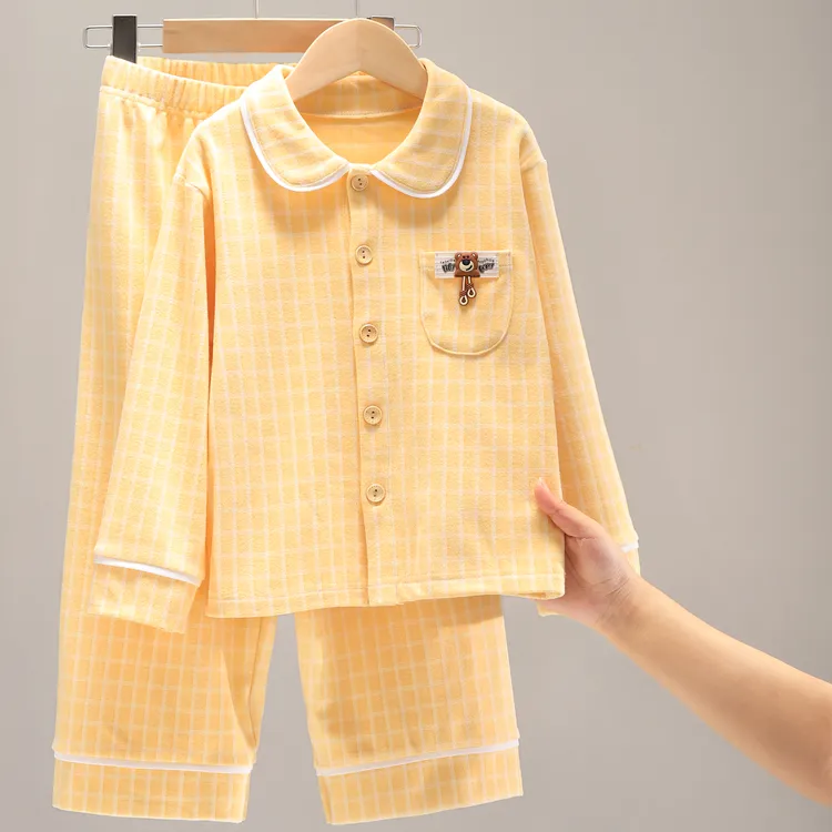 儿童睡衣男童春秋季开衫中大童长袖家居服男孩青少年女童 901580