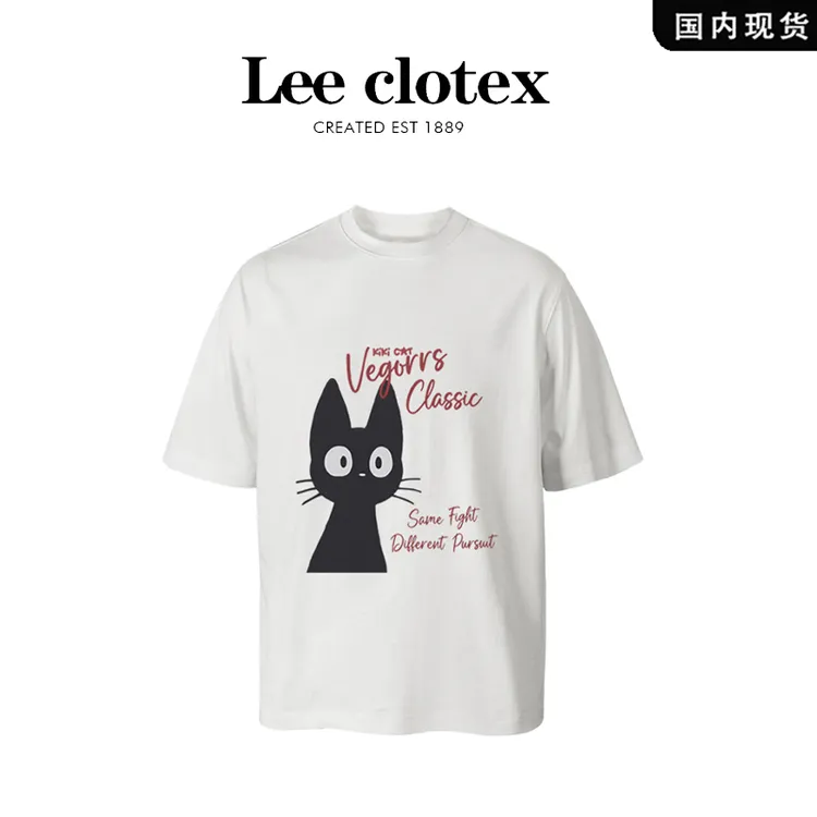 【品牌现货撤柜】LEECLOTEX 夏季新款休闲小猫情侣潮流短袖T恤男
