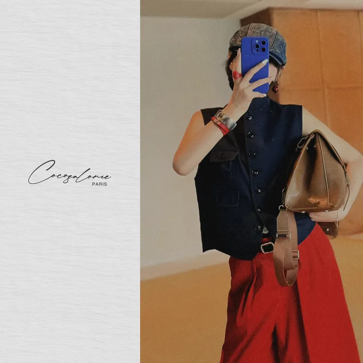 韩彬彬"工装马甲"立领工装棉筑筋骨琥珀流光几何撞边马甲2302-1