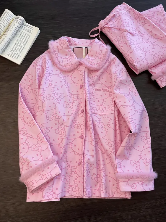 【DMXJ大梦想家】甜美可爱Kitty睡衣女2025秋冬款宽松家居服套装