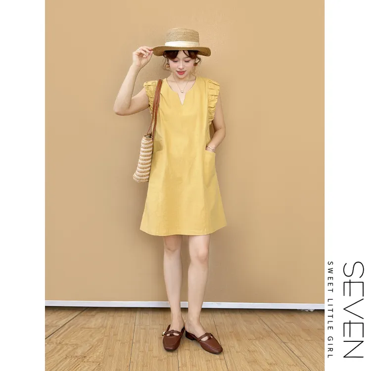 【现货】清凉午后⑧七七146小个子气质显瘦棉麻无袖连衣裙女款小美说