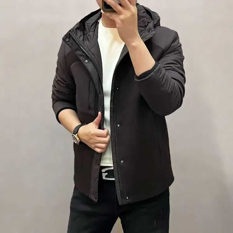新款高端时尚男士休闲外穿纯色带帽棉夹克78390