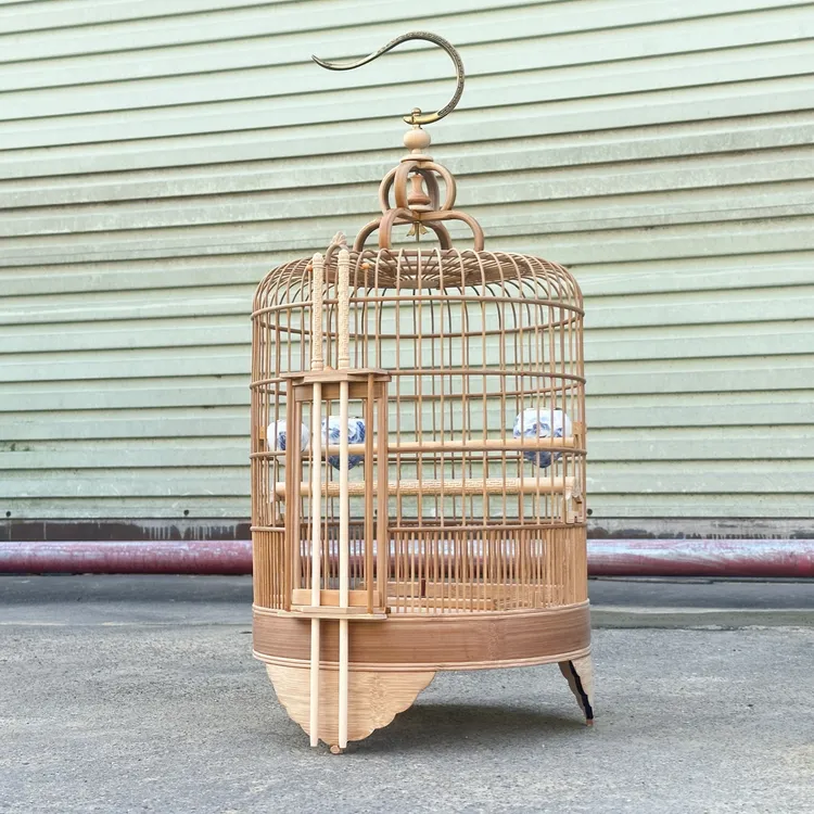 水波脚素笼无漆广式手工画眉鸟笼无漆素笼全套配件广西底大号鸟笼