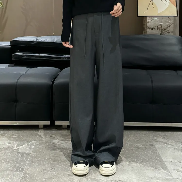 宿慕SUMU女款黑色舒适百搭阔腿西装裤秋季2025垂感高腰显瘦休闲裤
