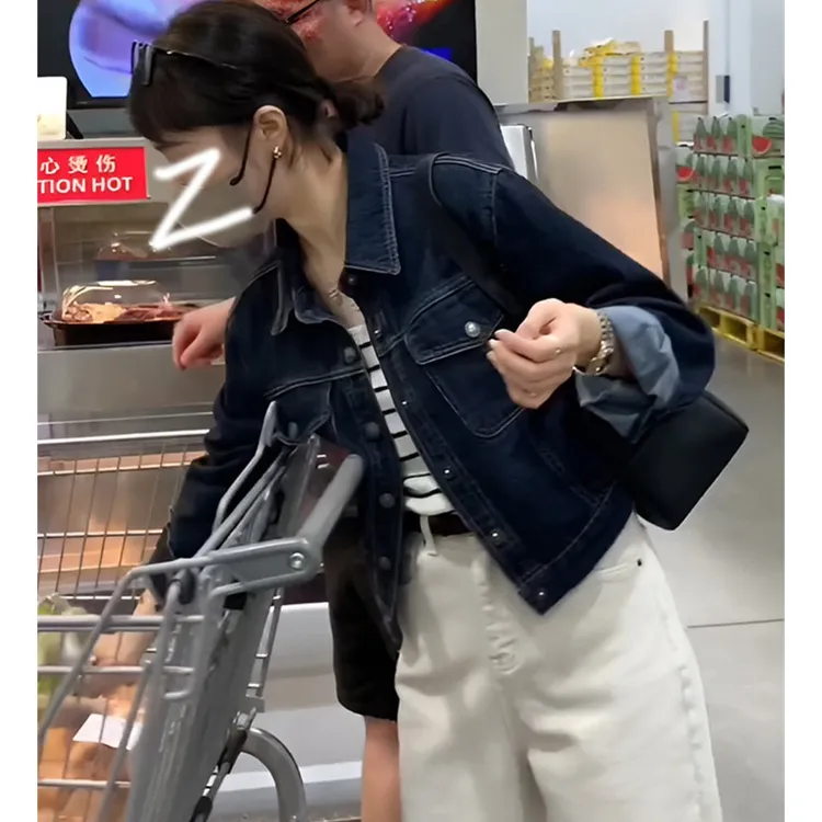 韩版复古深蓝色牛仔外套女装2025秋季新款慵懒风短款宽松夹克上衣