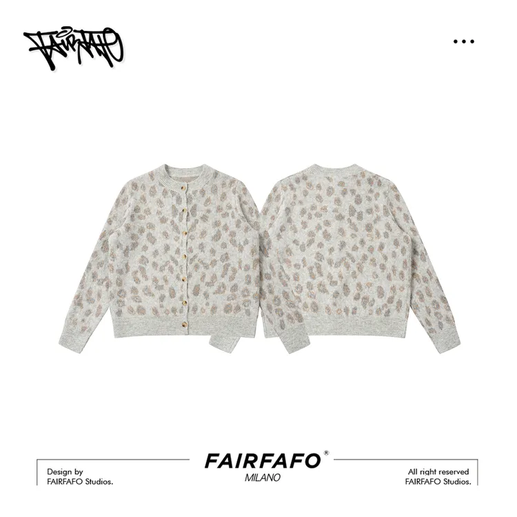 【豹纹圆领针织开衫】BYMY5B071冬季温柔风舒适休闲韩系显瘦开衫