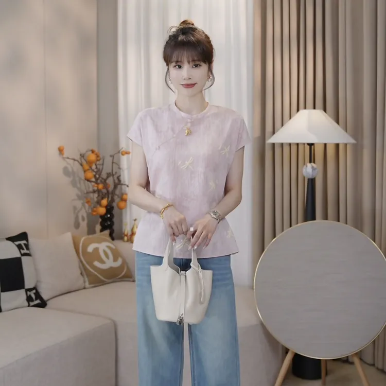 LMENY诗情婉转～新中式斜襟设计感收腰显瘦百搭小衫25BC049