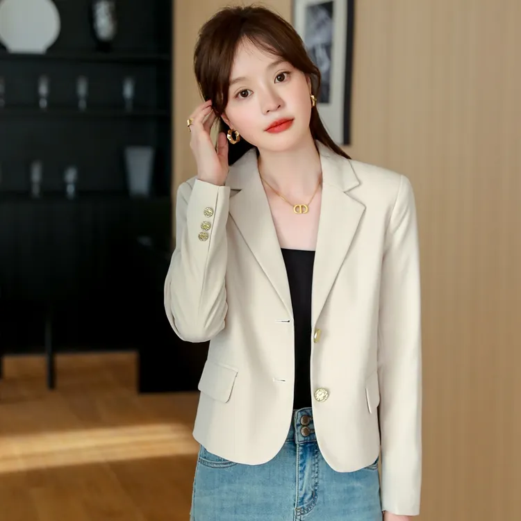 小个子短款米白色西装外套女2025秋季新款高级感气质休闲西服上衣