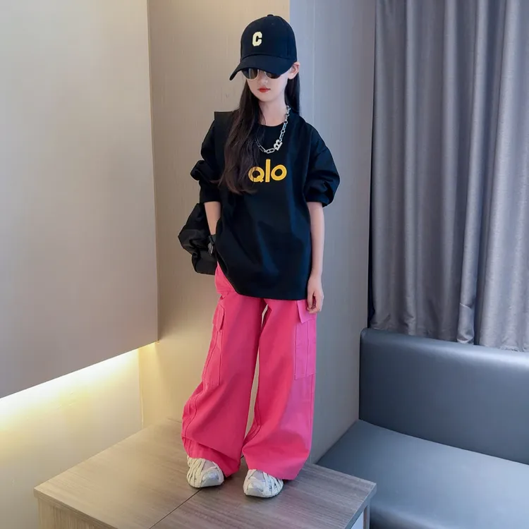 女童2025新款秋装长袖卫衣工装直筒裤套装韩系大童时尚洋气两件套