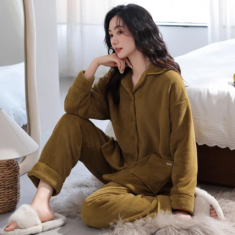 2025新款秋冬珊瑚绒睡衣女士长袖长裤保暖加绒加厚冬季家居服套装
