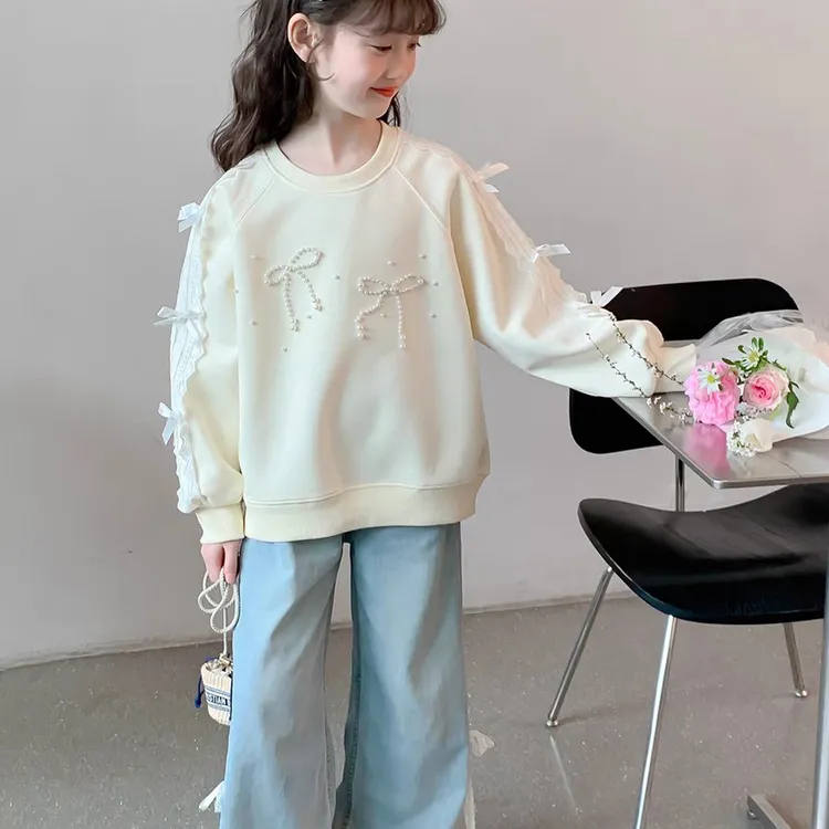 女童2025秋装新款圆领套头时尚休闲洋气百搭宽松秋季甜美卫衣长袖