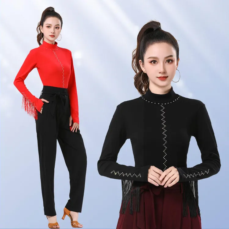 吉特巴摩登舞打底衫练功服女上衣拉丁舞春秋广场舞立领交谊舞长袖