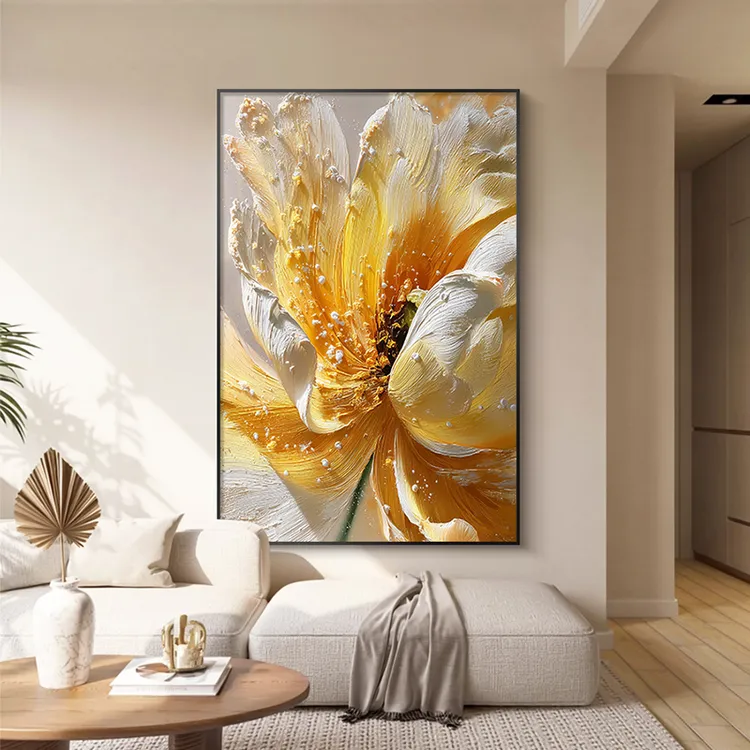 奶油风大气花卉客厅装饰画艺术肌理感沙发背景墙挂画2025新款壁画