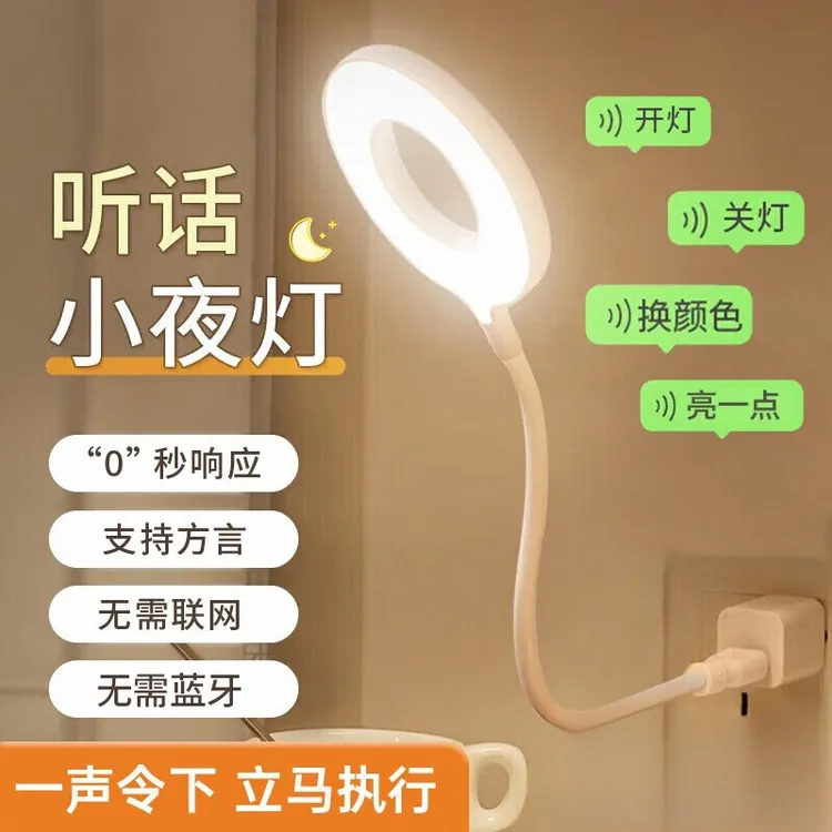 智能语音声控小夜灯人工感应卧室床头睡眠家用usb新款插电睡眠灯