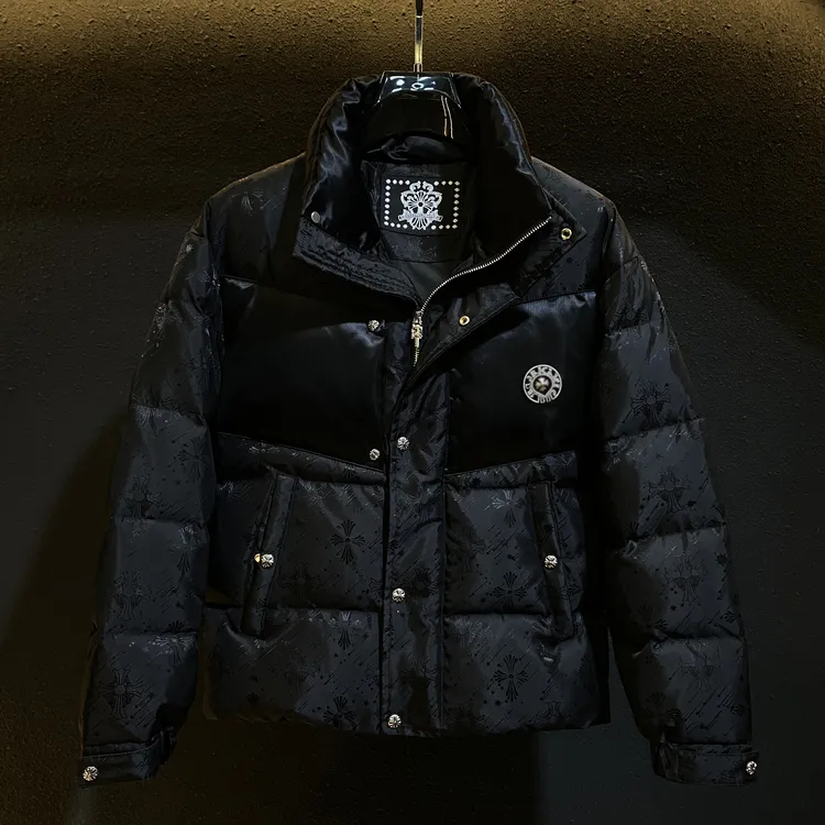 潮牌轻奢白鸭绒羽绒提花情侣黑武士潮时尚冬季外套休闲立领羽绒服