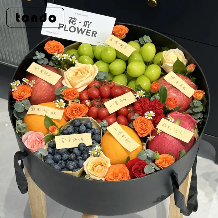 圣诞节DIY送礼鲜花水果礼盒鲜花包装塑料防水透明开窗圆形空盒