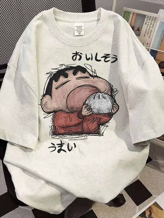 加肥加大码300斤蜡笔小新印花短袖t恤男夏季重磅纯棉宽松半袖上衣