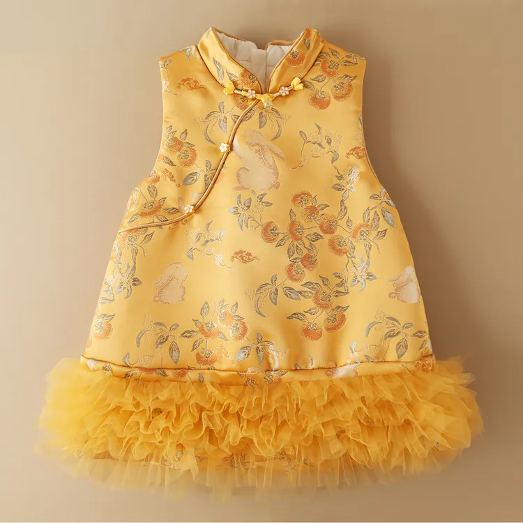 女童旗袍裙秋冬裙子儿童唐装拜年服宝宝背心裙新年国风公主裙礼服