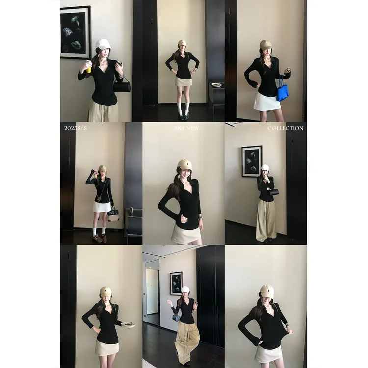 SKK“乖甜少女polo”神仙质地天丝醋酸羊毛桑蚕丝 韩里韩气老钱T恤