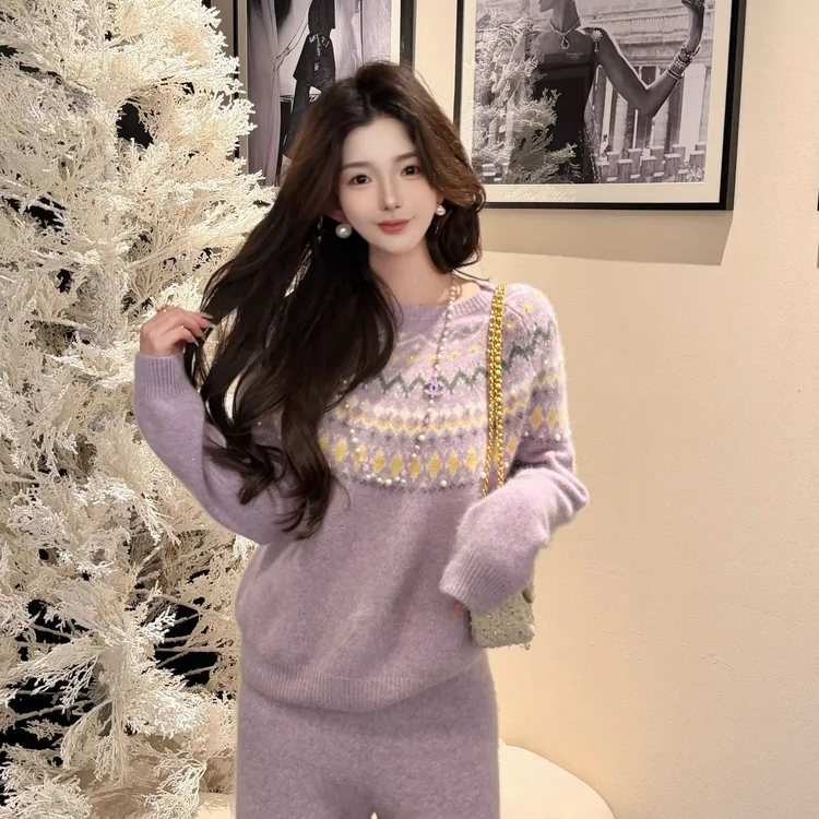 GUIDI GUDI【紫紫岛】时尚慵懒宽松休闲两件套套装/黄加蓝