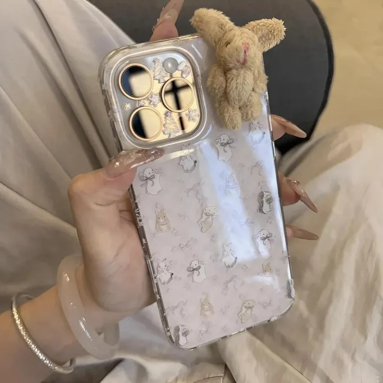 SMBLCE淡紫色碎花毛绒兔子适用iPhone17手机壳华为vivo小米15oppo