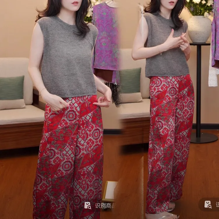 2025夏季新款潮流高级感洋气印花休闲裤设计感慵懒风休闲小众女装
