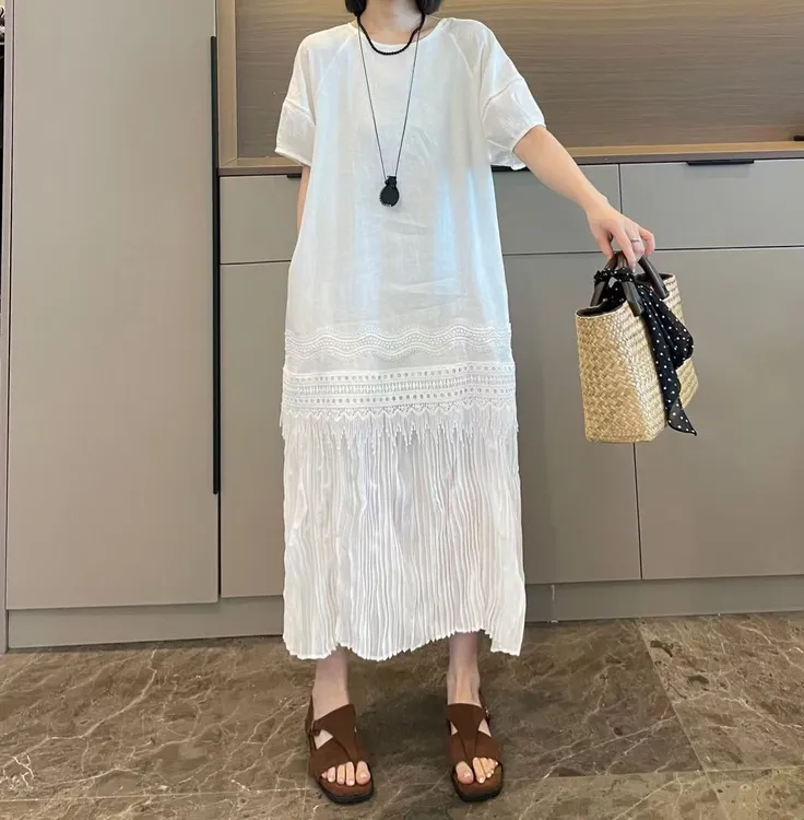 米可/MK-2289XX【法式麻料流苏拼接连衣裙】时尚夏季新款连衣裙