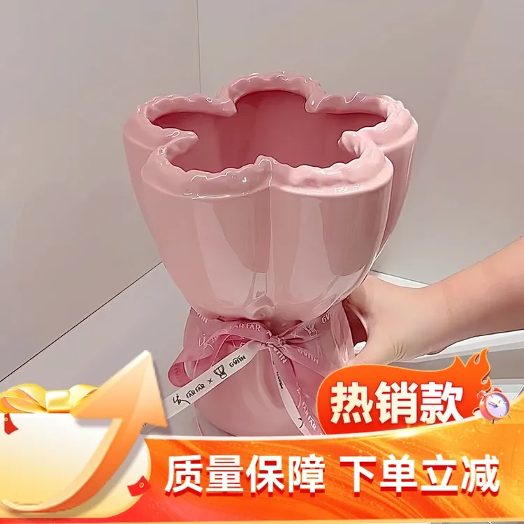 超好看玄关花瓶摆件客厅插花轻奢高级感艺术感复古插花小花瓶摆件