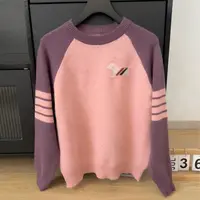 清 清 清」圆领小狗提花插肩袖拼色女式针织衫Z00382