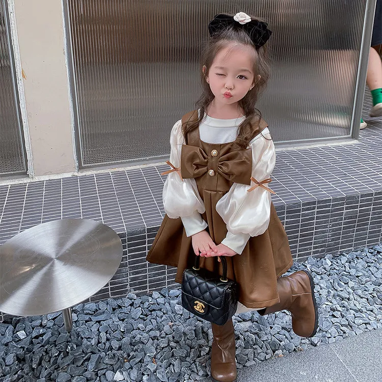女童春秋新款韩版薄款外套洋气皮裙套装中小童适用8岁其它100面料