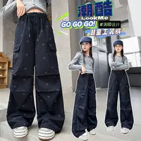 女童蝴蝶工装裤秋季2025新款中大童直筒休闲阔腿裤儿童超好看裤子