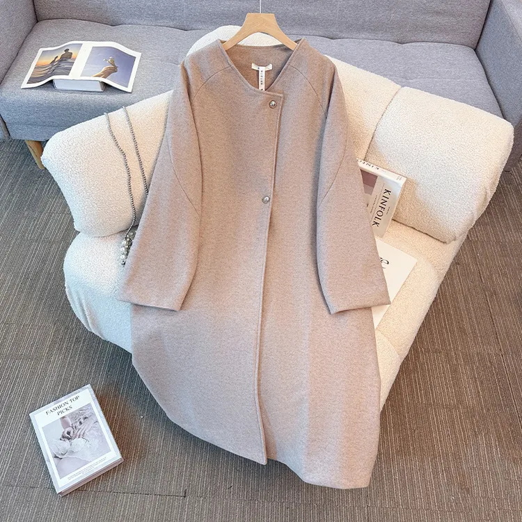 【桃坞软呢】300斤大码女装胖mm冬季新款毛呢外套韩版风衣大衣