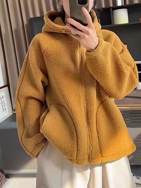 连帽颗粒绒复合奥粒绒2025秋冬新款外套休闲加厚保暖