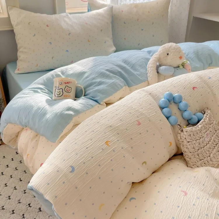 韩式小清新三层纱床笠款四件套新款学生宿舍少女风床单被罩三件套