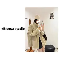 HM慵懒风松弛感通勤穿搭甜酷风设计感卡其色薄款立领风衣外套