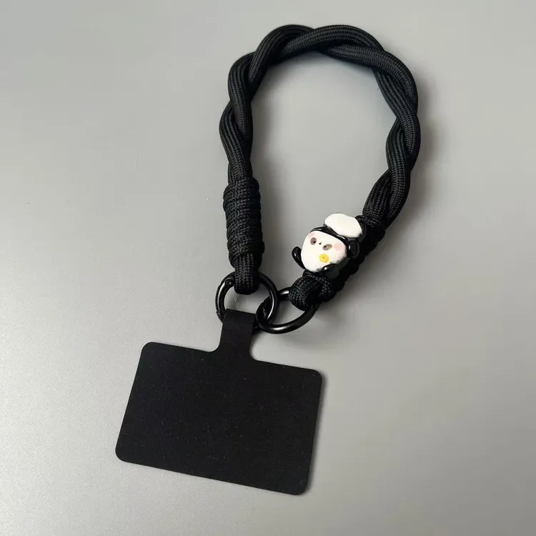 可爱熊猫手腕挂绳手机挂件女黑色ccd相机背包挂链钥匙扣通用防丢