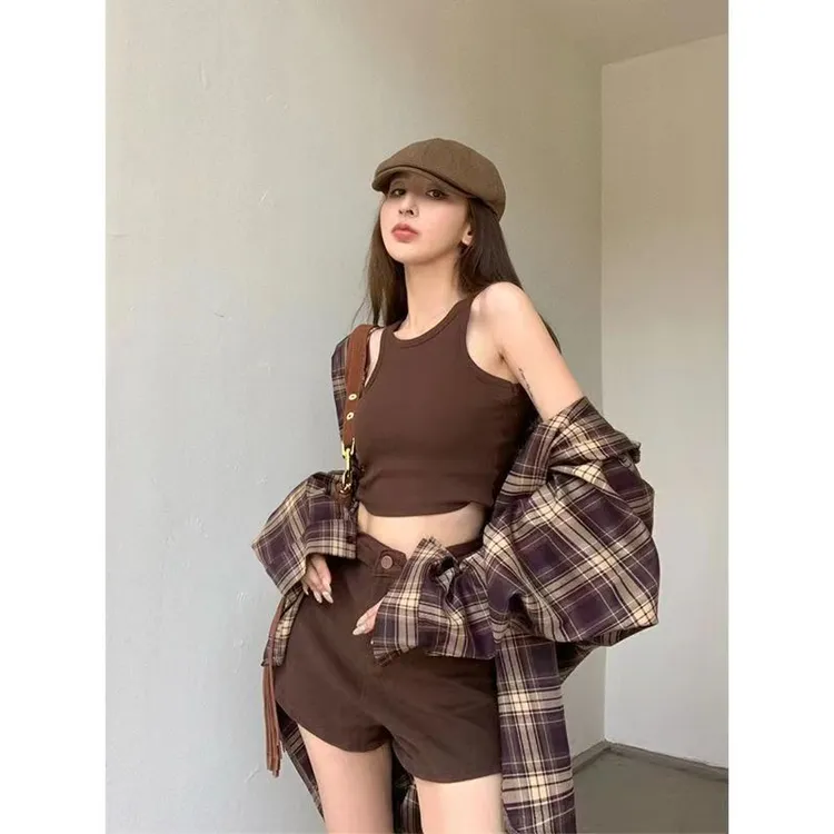 爱依服（同款剪标）慵懒风新款秋季复古格子长袖衬衣女聚酯纤维百搭