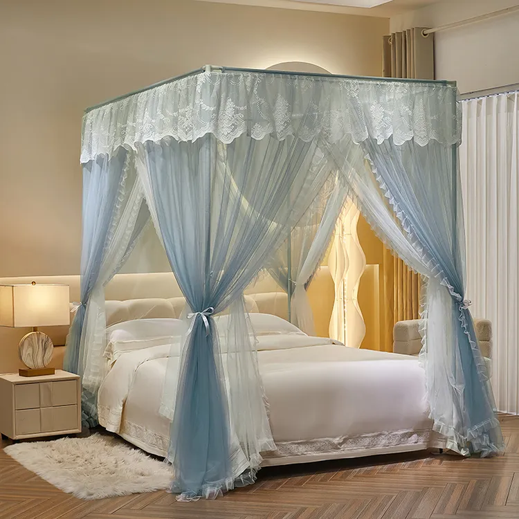新款宫廷双层纱落地蚊帐公主风三开门卧室加厚加粗网红家用防蚊帐