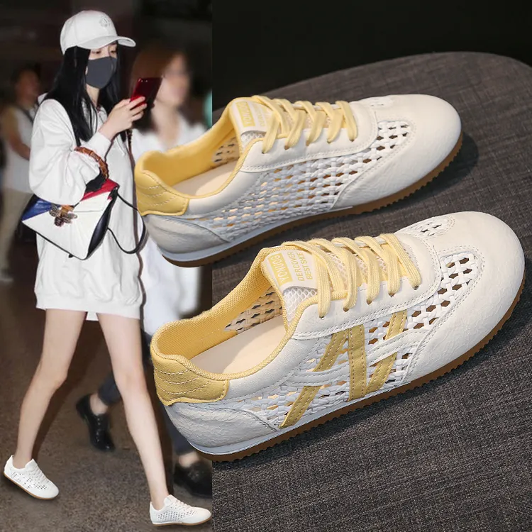 平底阿甘鞋女鞋2025夏天网鞋新款百搭美式镂空德训鞋休闲运动板鞋