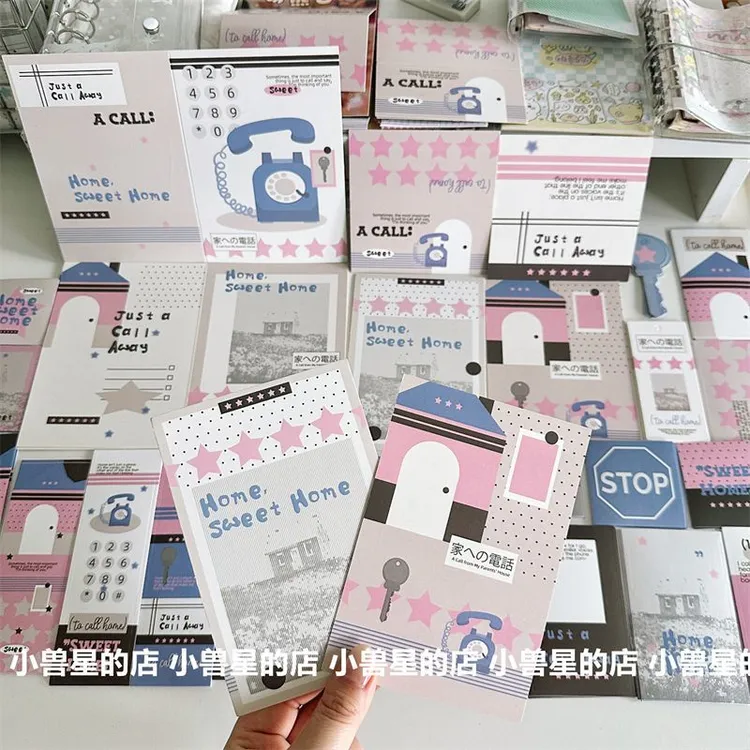 韩系ins打电话原创文创打包材料折页卡头吊牌封口贴纸手账diy素材