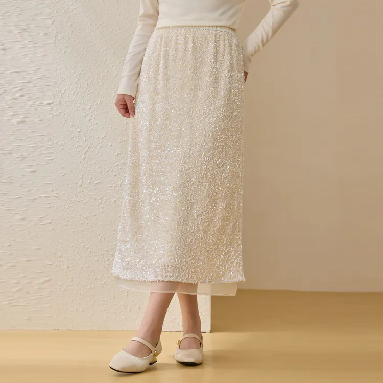 【新年战袍】纤莉秀W大码女装时髦小姨风聚会丝绒珠片半身裙QK4945商品图