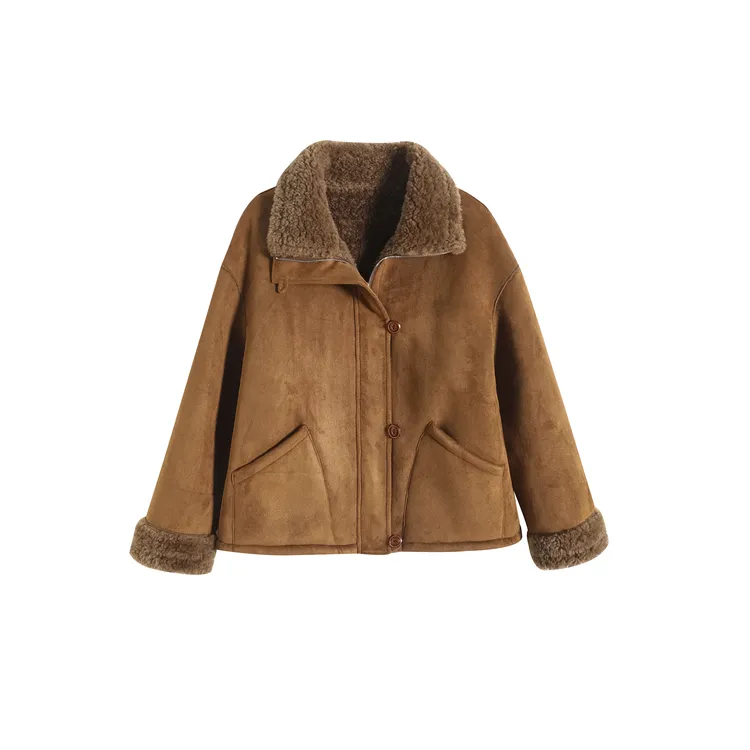 冬季皮毛一体翻领休闲复古风保暖外套短款百搭