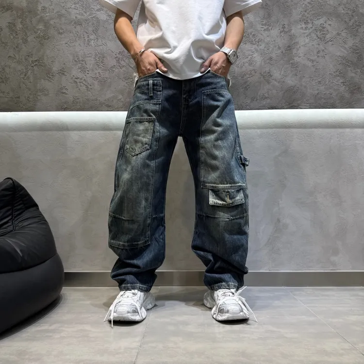 2025sss山海原创新款嘻哈ins宽松水洗美式日系秋季做旧男士牛仔裤