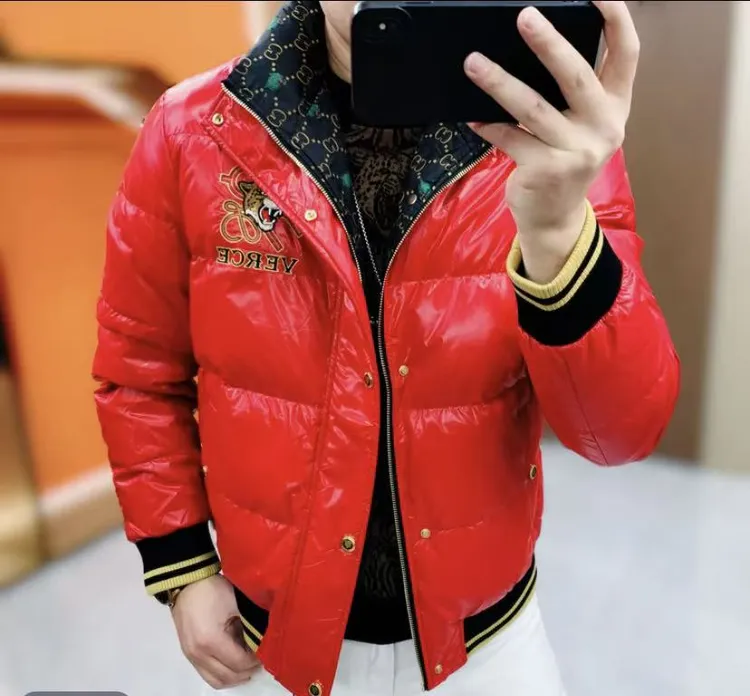 欧洲站 冬季新款男士轻奢潮流修身时尚潮牌立领刺绣虎头羽绒服潮