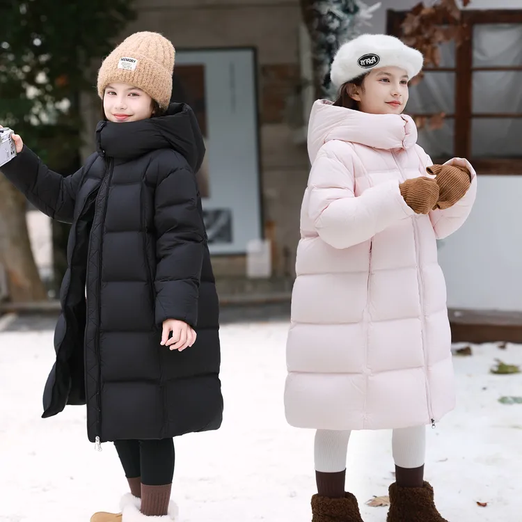 儿童羽绒服2025新款加厚款连帽外套洋气时尚女童中长款冬季中大童