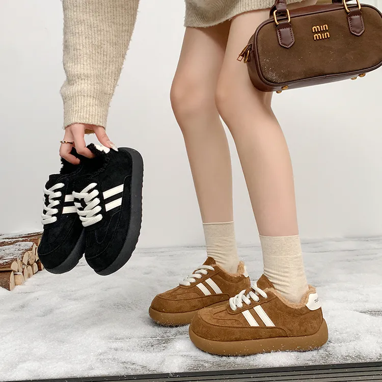 加绒厚底大头面包鞋女2025秋冬新款保暖百搭德训板鞋丑萌休闲棉鞋
