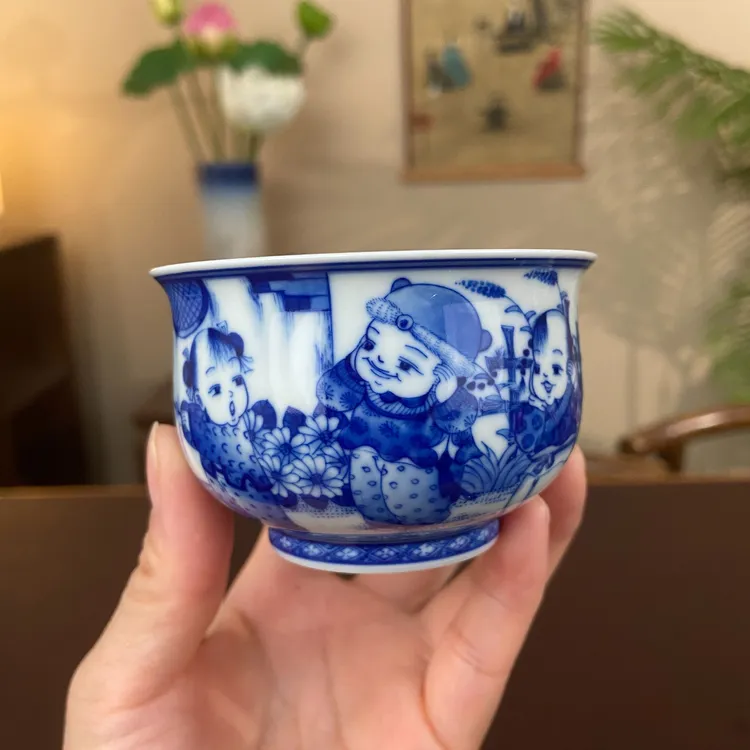 【九茗珍藏】欢天喜地童子炉式杯手工手绘景德镇茶具容量100毫升