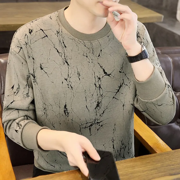 潮流印花加绒打底衫秋季男士韩版卫衣男秋冬百搭宽松圆领卫衣长袖